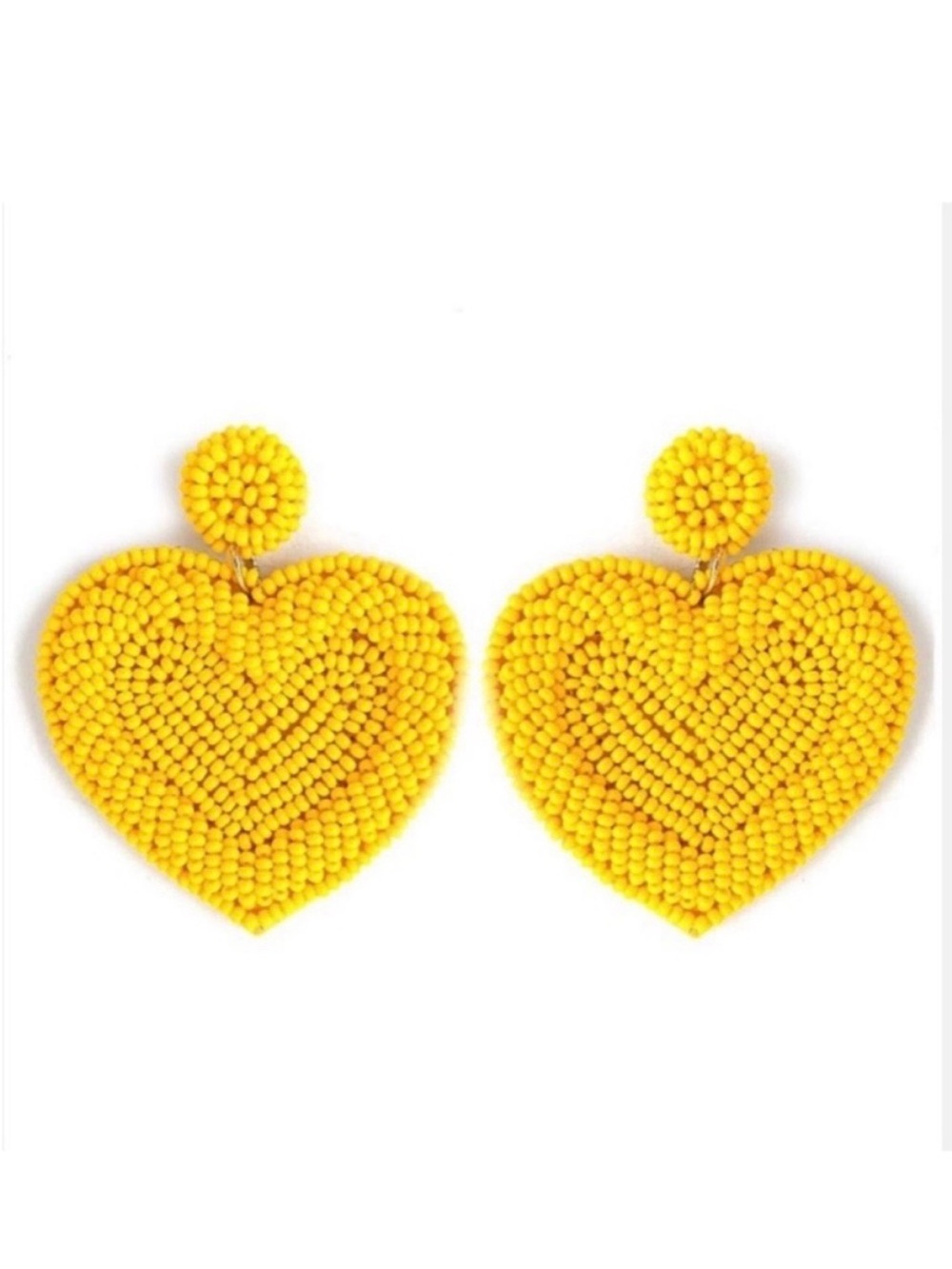 Yellow Beaded Heart Statement Earrings